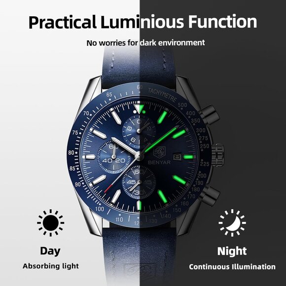 Watches for Men Analog Quartz Chronograph 30M Waterproof Sport Casual Fashion - Picture 7 of 8